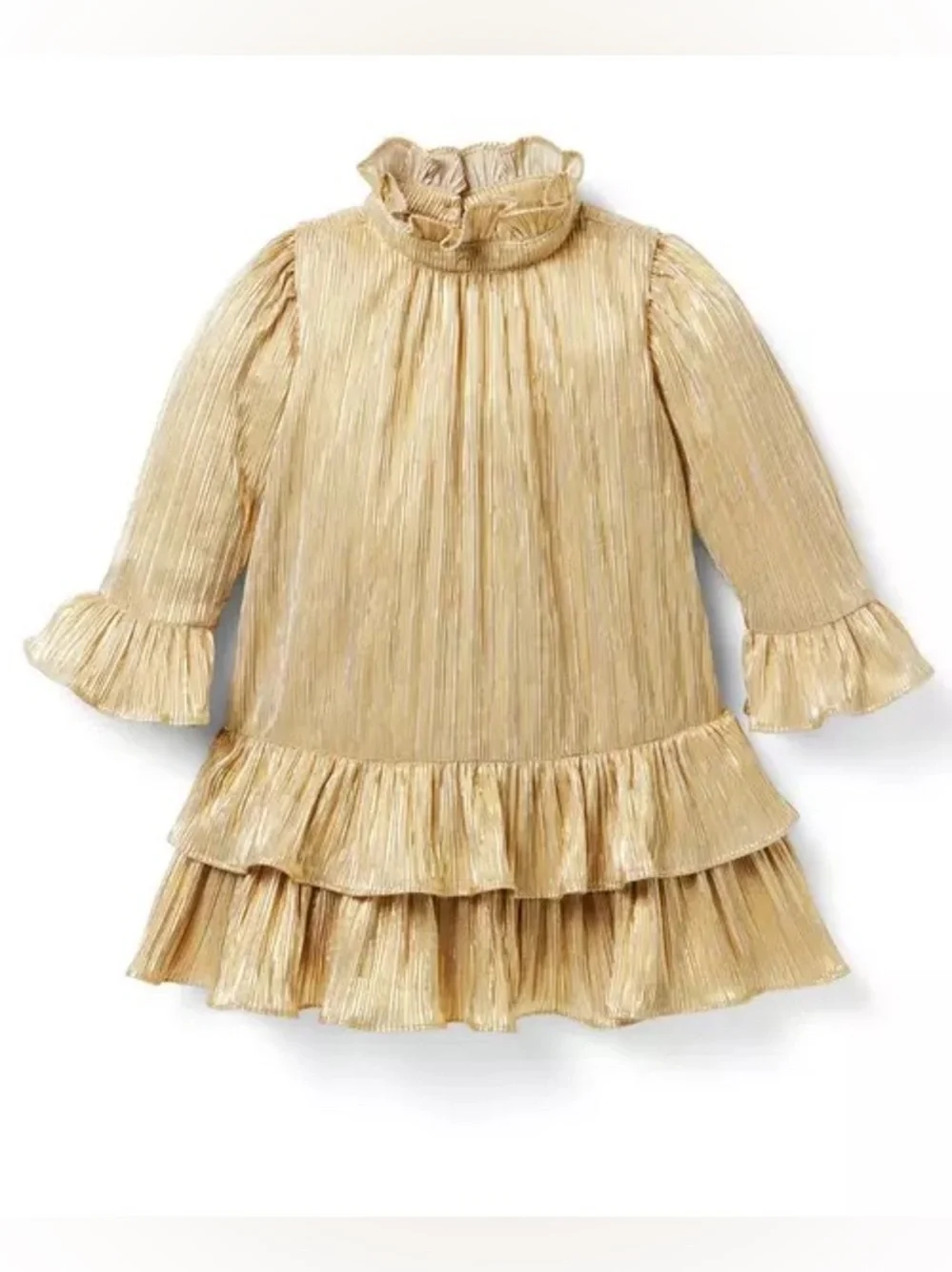 Janie and Jack Gold The Twinkle and Shine Dress Metallic Plisse Tiered Ruffle 7
